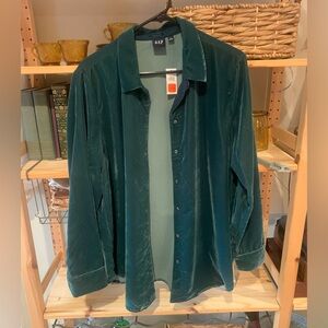 Green velvet button up
